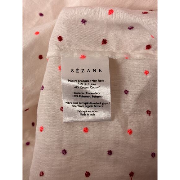 New Sezane Top 38 / US Medium Women Polka Dot Embroidered Linen Off The Shoulder - Picture 8 of 8